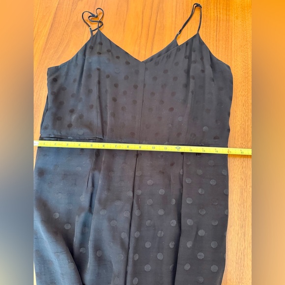 Anthropologie Black Polka Dot Tone-on-Tone Silky Spaghetti Strap Jumpsuit size 6 - Picture 11 of 15